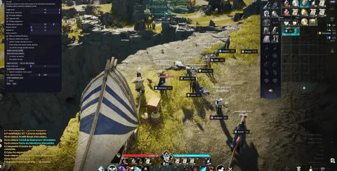 Aion 2 player ESP nameplates and distance tags in a Dawn Legion hub