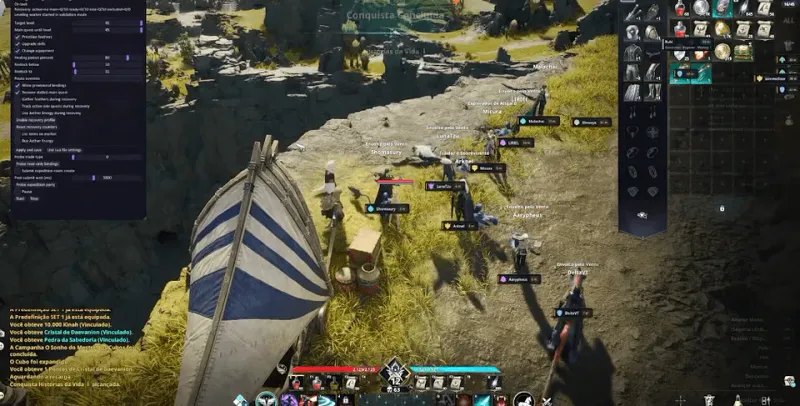 Aion 2 player ESP nameplates and distance tags in a Dawn Legion hub