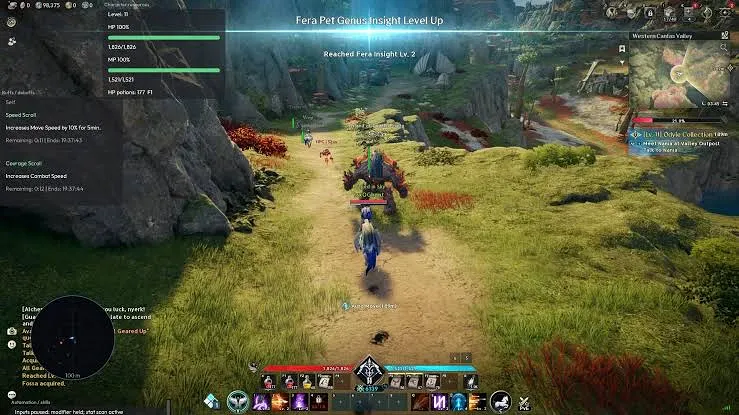 Aion 2 Daeva with wings gliding over Cantas Valley toward an enemy